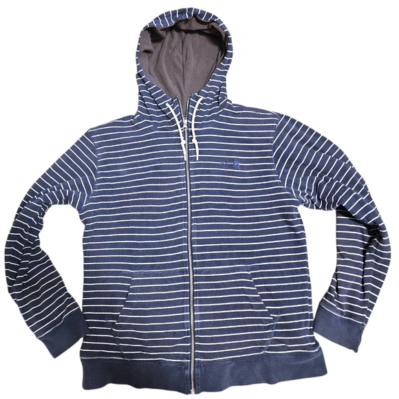 North Face Mens Hoodie Large Y2K 2012 Zip-Up Fleece Lined Navy Striped - Picture 1 of 10